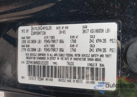 2002 Dodge Ram 1500 St from USA, damaged, VIN 3D7HA18N92G121233